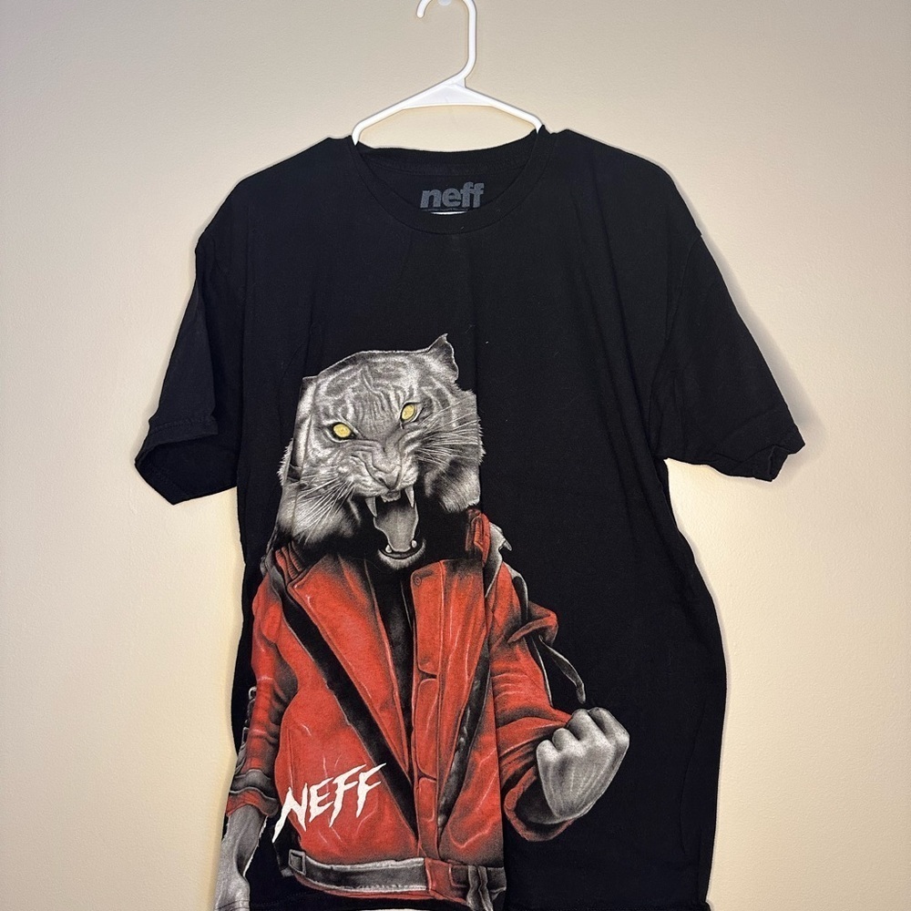 Neff Black Graphic T-Shirt with Red Tiger Design
